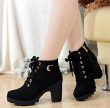 2016 New Autumn Winter Women Boots High Quality Solid Lace-up European Ladies shoes PU Leather Fashion Boots Free Shipping