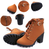 2016 New Autumn Winter Women Boots High Quality Solid Lace-up European Ladies shoes PU Leather Fashion Boots Free Shipping