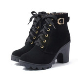 2016 New Autumn Winter Women Boots High Quality Solid Lace-up European Ladies shoes PU Leather Fashion Boots Free Shipping