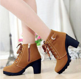 2016 New Autumn Winter Women Boots High Quality Solid Lace-up European Ladies shoes PU Leather Fashion Boots Free Shipping