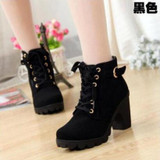 2016 New Autumn Winter Women Boots High Quality Solid Lace-up European Ladies shoes PU Leather Fashion Boots Free Shipping