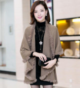 2016 New Autumn Winter Style Women Cashmere Poncho Cape Coat Fake Fox Fur Oversized Long Knitted Cardigan Sweater MY14