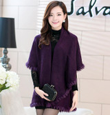 2016 New Autumn Winter Style Women Cashmere Poncho Cape Coat Fake Fox Fur Oversized Long Knitted Cardigan Sweater MY14