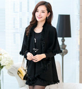 2016 New Autumn Winter Style Women Cashmere Poncho Cape Coat Fake Fox Fur Oversized Long Knitted Cardigan Sweater MY14