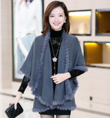 2016 New Autumn Winter Style Women Cashmere Poncho Cape Coat Fake Fox Fur Oversized Long Knitted Cardigan Sweater MY14