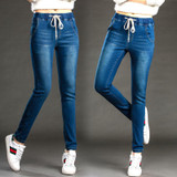2016 New Autumn Winter Plus Size Korean High Waist Women Harem Pants stretch pants Denim Loose Trousers Women Jeans blue 5XL