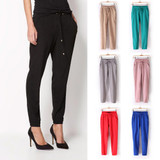 2016 New Autumn Casual Harem Pants Fashion Drawstring Women Long Elastic Waist Chiffon Pants Plus Size Ladies Women Trousers