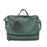 2016 New Arrive Rivet Women Shoulder Bag With Fur Ball Nubuck Leather Handbags Vintage Women Handbag Motorcycle Shoulder Bags