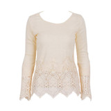 2016 new arrive plus size lace tops flower Crochet Lace Blouse Autumn round neck long sleeve women white lace blouses