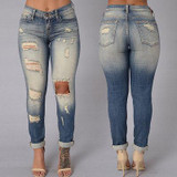 2016 New Arrive Autumn Women Denim Skinny Ripped Pants High Waist Stretch Jeans Slim Pencil Trousers