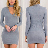 2016 New Arrivals Autumn Dress Deep V Neck Sexy Party Dresses Cotton Long Sleeve Women Bodycon Dress Vestidos Robe