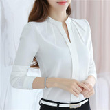 2016 New Arrival Summer Autumn Plus Size Blusas Women Chiffon Shirt Elegant Solid  V-neck  Slim Casual Women Blouses 881B 37