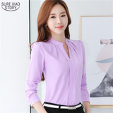 2016 New Arrival Summer Autumn Plus Size Blusas Women Chiffon Shirt Elegant Solid  V-neck  Slim Casual Women Blouses 881B 37