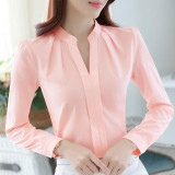 2016 New Arrival Summer Autumn Plus Size Blusas Women Chiffon Shirt Elegant Solid  V-neck  Slim Casual Women Blouses 881B 37