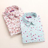 2016 New Arrival Shirt Women Cotton Long Sleeve Ladies Blouses Print Turn-down Collar Top Women Breathable Plus Size Ladies Tops
