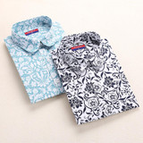 2016 New Arrival Shirt Women Cotton Long Sleeve Ladies Blouses Print Turn-down Collar Top Women Breathable Plus Size Ladies Tops