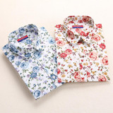 2016 New Arrival Shirt Women Cotton Long Sleeve Ladies Blouses Print Turn-down Collar Top Women Breathable Plus Size Ladies Tops