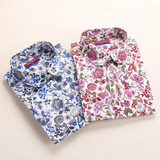 2016 New Arrival Shirt Women Cotton Long Sleeve Ladies Blouses Print Turn-down Collar Top Women Breathable Plus Size Ladies Tops