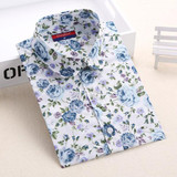 2016 New Arrival Shirt Women Cotton Long Sleeve Ladies Blouses Print Turn-down Collar Top Women Breathable Plus Size Ladies Tops