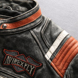 2016 New Arrival men's Vintage genuine cowskin motorcycle leather jacket with Skulls Avirex fly biker jacket for men black XXXL