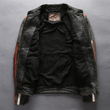 2016 New Arrival men's Vintage genuine cowskin motorcycle leather jacket with Skulls Avirex fly biker jacket for men black XXXL