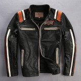 2016 New Arrival men's Vintage genuine cowskin motorcycle leather jacket with Skulls Avirex fly biker jacket for men black XXXL
