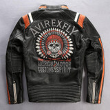 2016 New Arrival men's Vintage genuine cowskin motorcycle leather jacket with Skulls Avirex fly biker jacket for men black XXXL