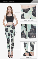 2016 New Arrival Leggings Fashion 3D Mint Green with Black Panther Heads Women Funny Animal Dog Leggings Pants basic slim