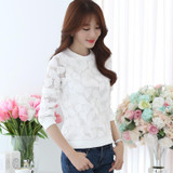 2016 New Arrival Hot Sale Fashion Lace Blouses Shirt Female Fall Fashion Chiffon shirt Thin Long Sleeved Shirt 883H 25