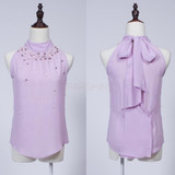 2016 New Arrival Fashion Women Beading Chiffon Blouse Fashion Sleeveless Women Turtleneck Chiffon Blouse Shirt Women Top