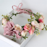 EVER FAIRY NEW Women Rose Flower Wreath Festival Wedding Girls Party Floral Garlands Crown Floral Halo With Ribbon Flower Crown
