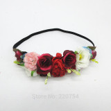 EVER FAIRY NEW Women Rose Flower Wreath Festival Wedding Girls Party Floral Garlands Crown Floral Halo With Ribbon Flower Crown