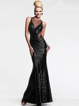 Evening Sequined See-through Backless Mermaid Maxi Dress