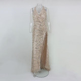Evening Party Club Elegant Dress 2017 Women Dress Vestidos De Festa Womens Sexy Dresses Gold Sequined Long Evening Maxi Dress