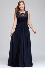 Evening Dress Plus size Sleeveleless Lace Chiffon evening dresses long 2018 Cheap Party Dresses Formal Gown vestido de festa
