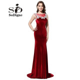 Evening Dress 2017 SoDigne Vintage Burgundy Velour Sheer Neck Slim Mermaid Prom Dress Appliques Party Gown Vestidos De Gala