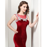 Evening Dress 2017 SoDigne Vintage Burgundy Velour Sheer Neck Slim Mermaid Prom Dress Appliques Party Gown Vestidos De Gala
