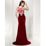 Evening Dress 2017 SoDigne Vintage Burgundy Velour Sheer Neck Slim Mermaid Prom Dress Appliques Party Gown Vestidos De Gala
