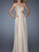 Evening Chiffon Backless Straps V-neck Maxi Dress