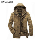 ENWAYEL New Autumn Winter Multiple Pockets Male Jackets Thickening Warm Parka Men Jacket Coat Hooded Casual Windbreaker Overcoat
