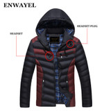 ENWAYEL Autumn Winter Fashion Hood Padded Quilted Headset Men Jacket Coat Warm Male Jackets Parka Hooded Casual Wadded Outerwear