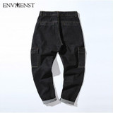 Envmenst Mens Jeans Blue Black Straight Jeans Fashion Classic Top Quality Big Pocket Design Denim Trousers Hip Hop Street Wear