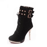 ENMAYER Top Quality High Heel Women Boots Fashion Flock for Women Shoes Ultra-high Heel Rivets Round Toe Motorcycle Boots