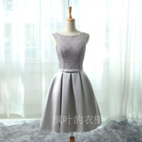 Gray Lace Plus Size Cocktail Dress Knee-length Elegant Satin Cocktail Dress robe de cocktail Party Dresses cocktail mekko