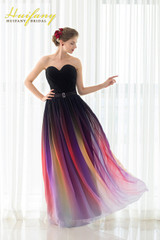 Gradient Prom Dresses Sweetheart Chiffon Ruched Long Omre Evening Party Dresses Colorful Graduation Party Gowns robe de soiree