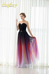 Gradient Prom Dresses Sweetheart Chiffon Ruched Long Omre Evening Party Dresses Colorful Graduation Party Gowns robe de soiree
