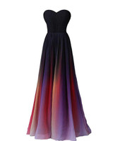 Gradient Color Long Evening Dress A line Strapless Sweetheart Chiffon Floor Length Formal Prom Party Gown Robe De Soiree