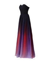 Gradient Color Long Evening Dress A line Strapless Sweetheart Chiffon Floor Length Formal Prom Party Gown Robe De Soiree
