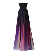 Gradient Color Long Evening Dress A line Strapless Sweetheart Chiffon Floor Length Formal Prom Party Gown Robe De Soiree