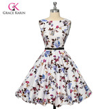 Grace Karin Womens Cocktail Dresses Summer style Floral Print Retro Vintage 50s Casual Party Rockabilly Dress Vestidos Femininos